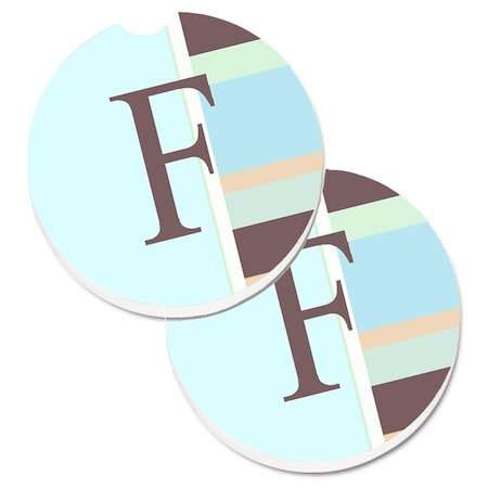 Carolines Treasures Letter F Initial Monogram Blue Stripes Cup Holder Car Coaster, 2PK CJ1003-FCARC
